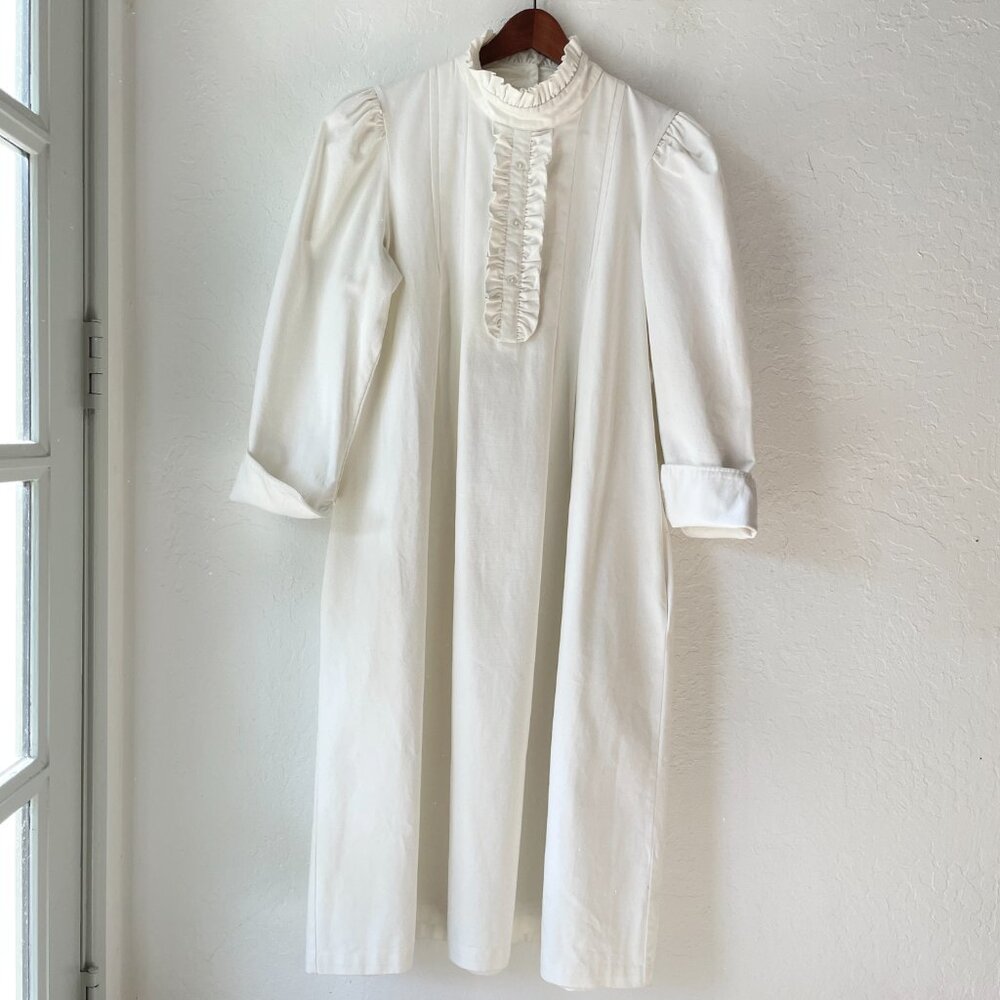 Clare V. Esmee Dress White Denim Canvas Ruffles Midi, Size L